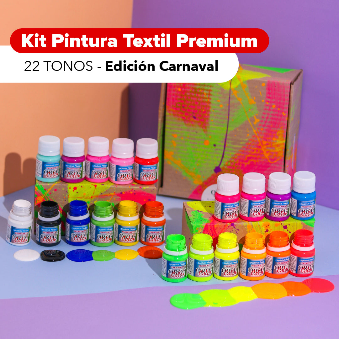 Kit Pintura Textil Premium 22 Tonos - Edición Carnaval