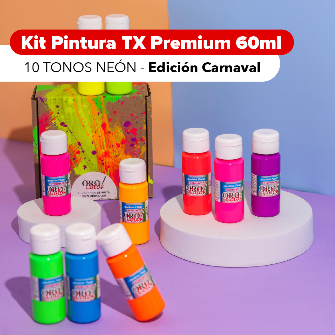 Kit Pintura Textil Premium 60ml Neón - Edición Carnaval