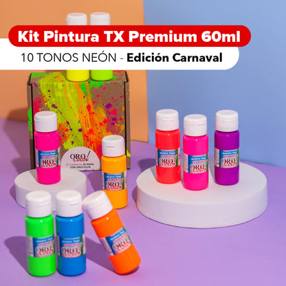 Kit Pintura Textil Premium 60ml Neón - Edición Carnaval