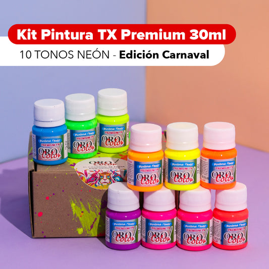 Kit Pintura Textil Premium 30ml Neón - Edición Carnaval