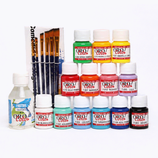Set 13 Colores Pintura Acrilica Clasica 30ml + Fastdil 120ml + Set de pinceles