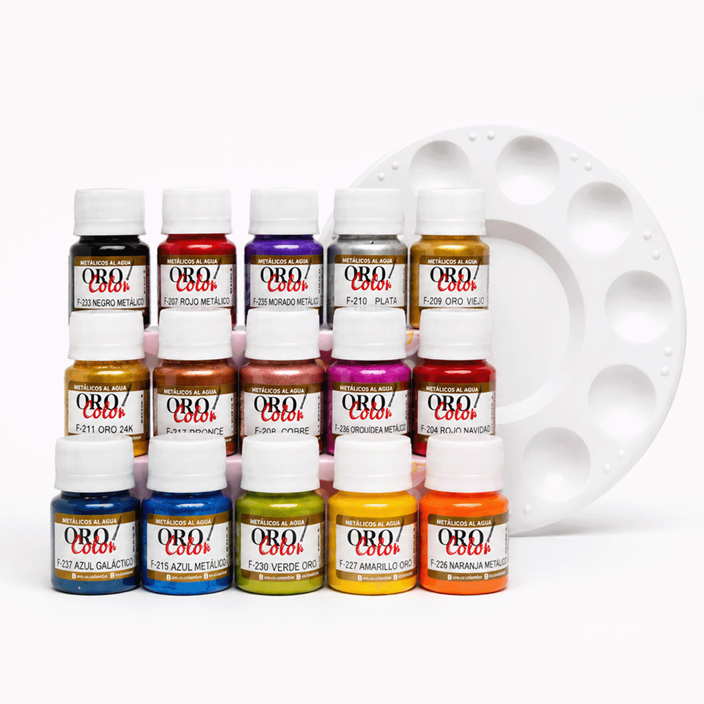 Set 15 Colores Metalicos al Agua 30ml + Paleta