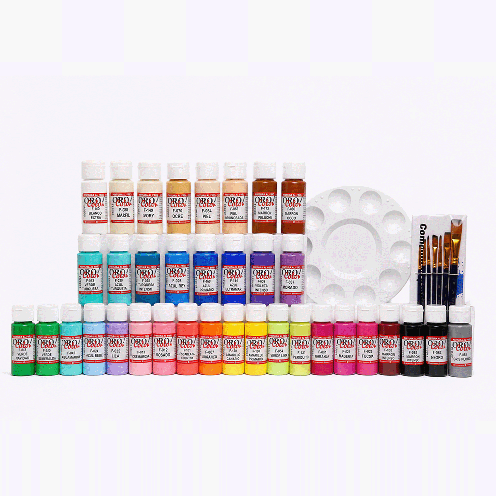 Set 36 Colores Pintura Acílica Clásica 60ml + Paleta + Set de pinceles