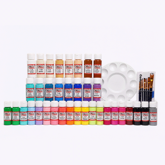 Set 36 Colores Pintura Acílica Clásica 60ml + Paleta + Set de pinceles