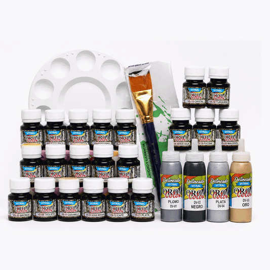 Set Vitral Solvente Completo + Paleta + Pinceleta
