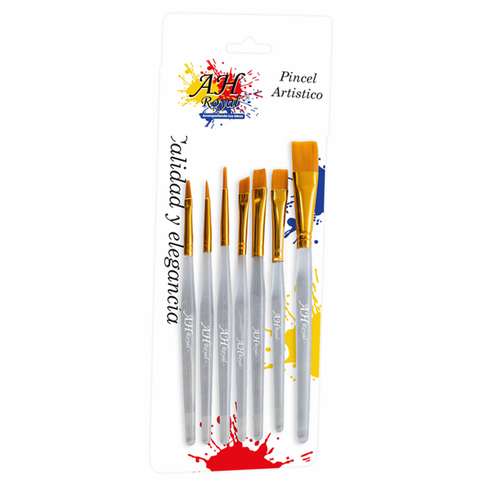 Set X7 Pincel AH Royal Surtido Mango Acrílico Ref. 20085