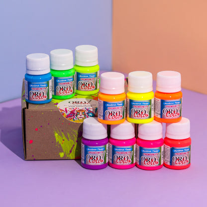 Kit Pintura Textil Premium 30ml Neón - Edición Carnaval