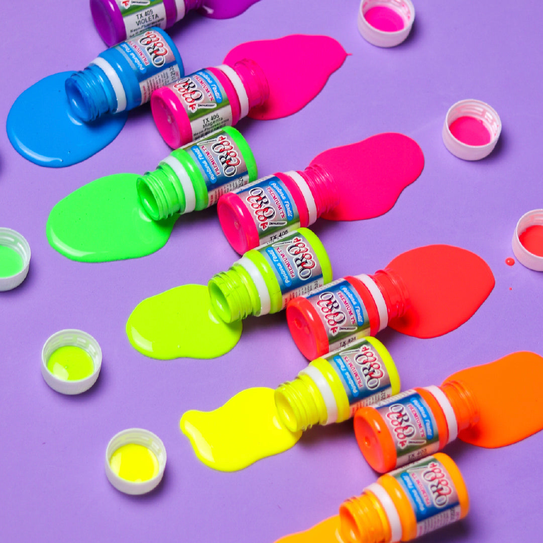 Kit Pintura Textil Premium 30ml Neón - Edición Carnaval