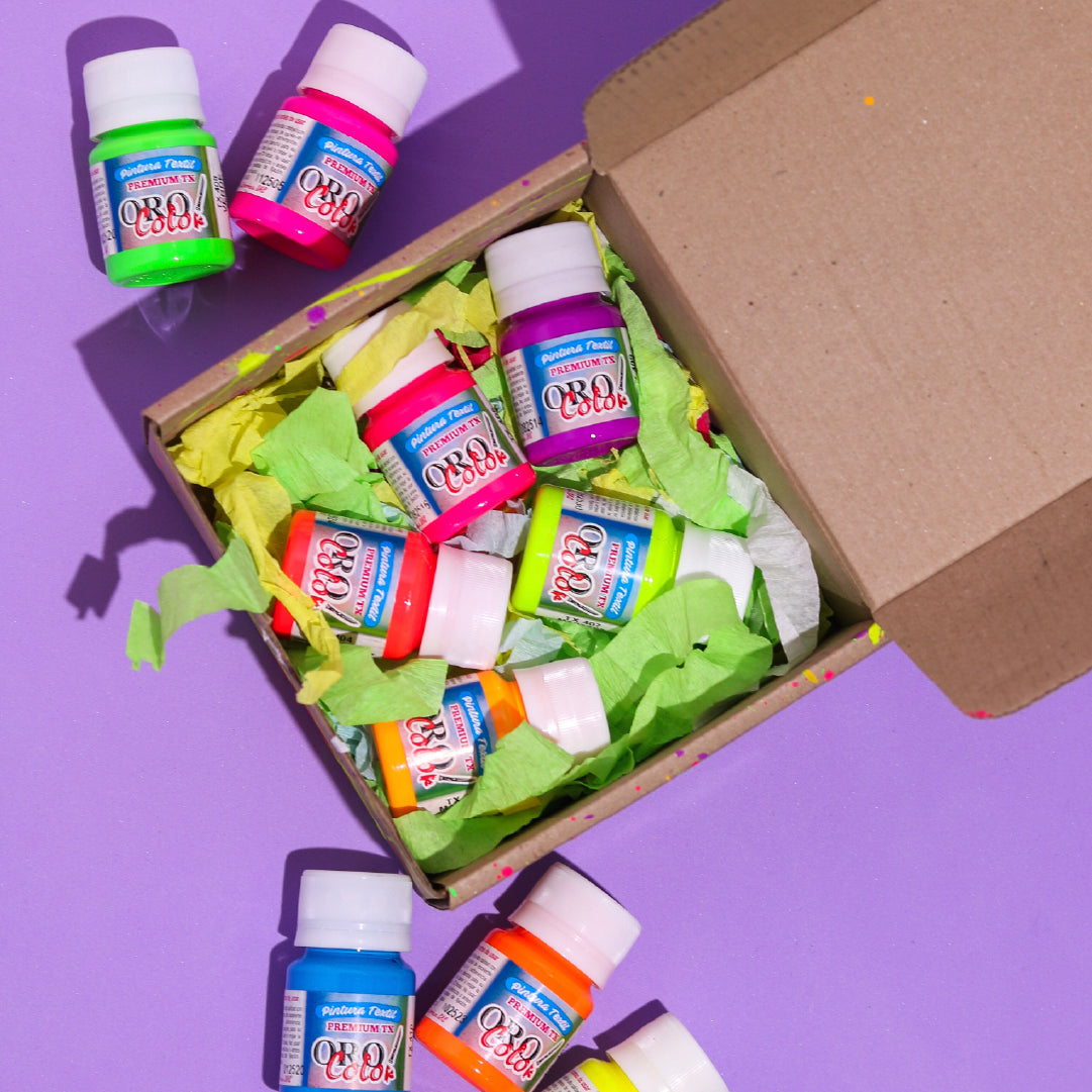 Kit Pintura Textil Premium 30ml Neón - Edición Carnaval