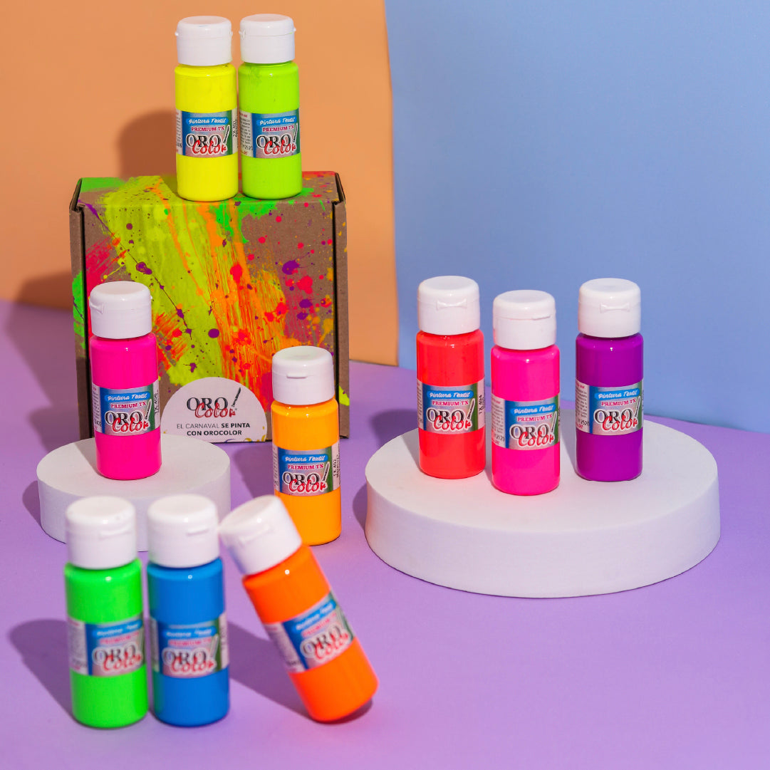 Kit Pintura Textil Premium 60ml Neón - Edición Carnaval