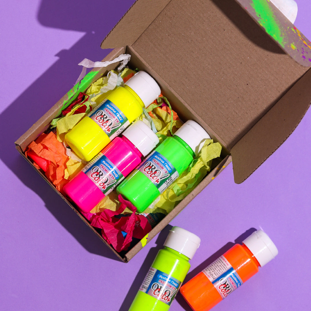Kit Pintura Textil Premium 60ml Neón - Edición Carnaval